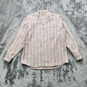 Vintage LL Bean Shirt Womens 14 Pink Striped Flannel Single Needle Tailoring